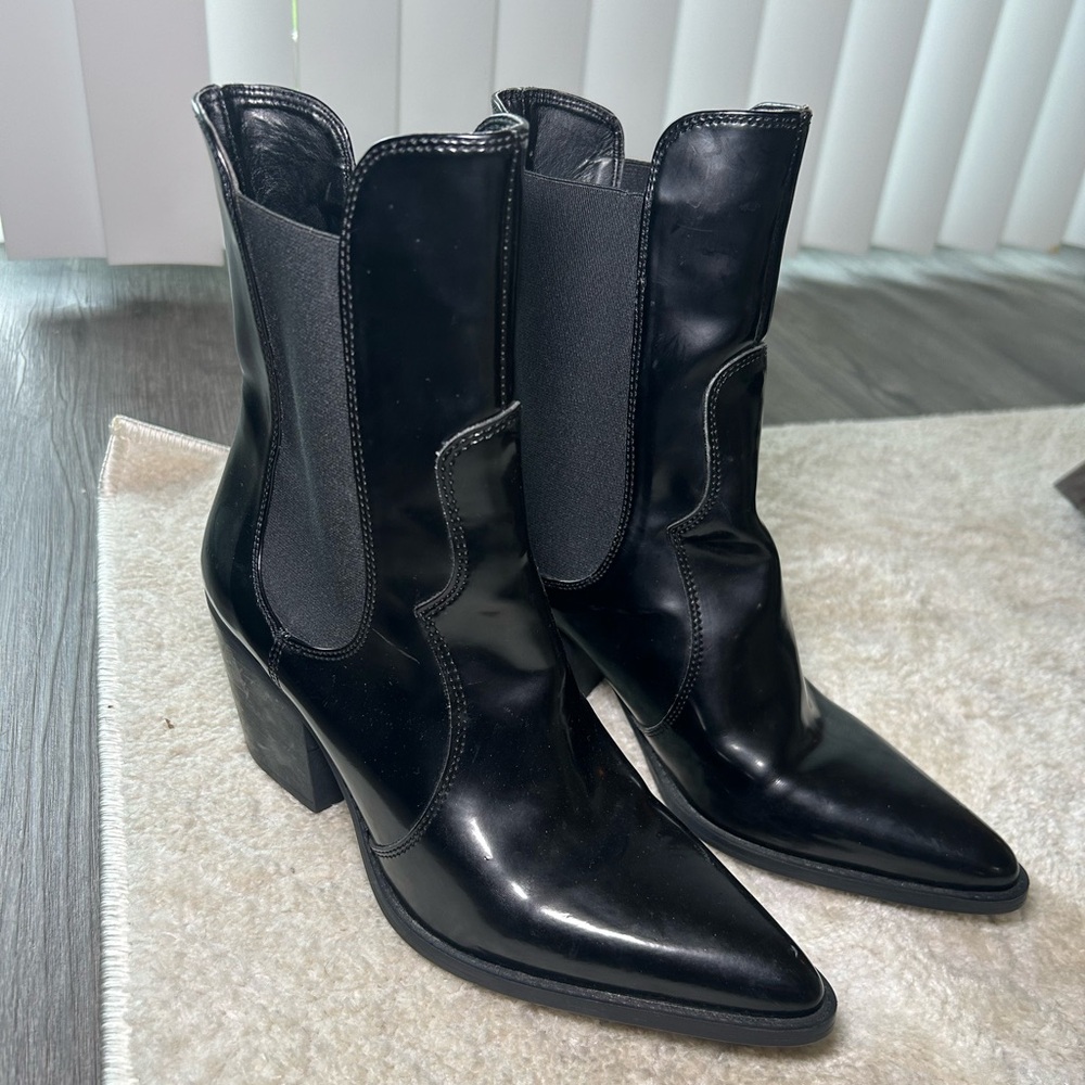 Zara Black Pointed Toe Western Ankle Boots